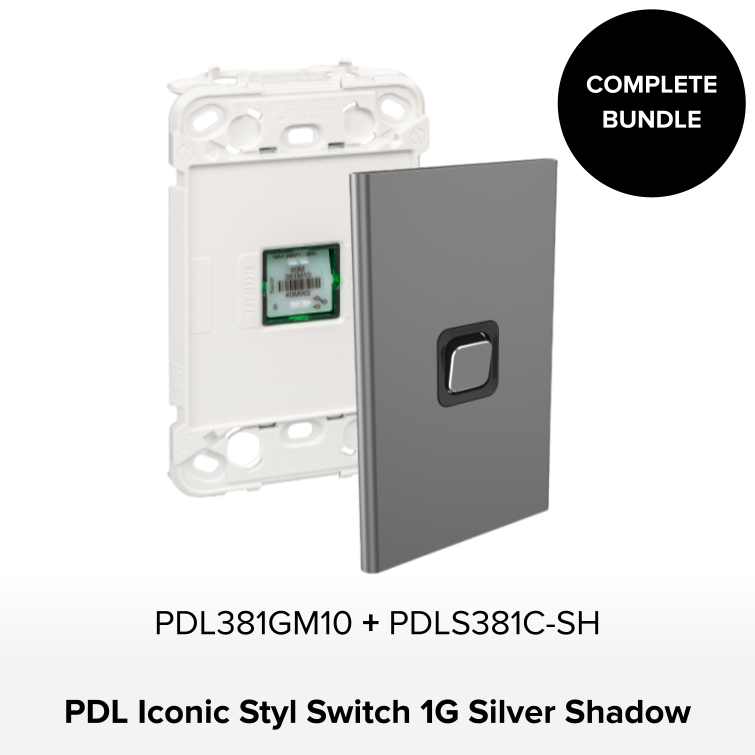 Bundle - PDL Iconic Styl Switch, 1 Gang - Silver Shadow